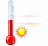 Sol e termómetro com temperaturas altas